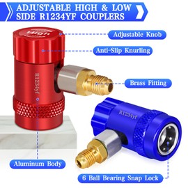 R1234yf Adapter, Adjustable 1234yf Adapter, High/Low Pressure Side R1234yf Quick Couplers, R1234yf Manifold Gauge Adapters, R1234yf Refrigerant Adapter for Car AC R1234yf System Evacuation Recharging