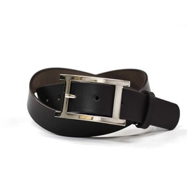 Bellabel Cow Leather Belt, Made in Japan, Casual, Silver, H-Buckle Belt, 1.2 inches (30 mm) Width, dark brown