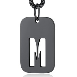 Mens Necklaces Gifts for Christmas Initial Pendant with Wheat Chain Stainless Steel Letter Necklace for Men Black Dog Tag Chain