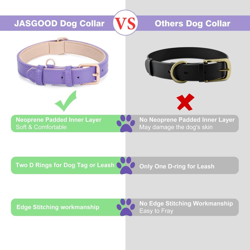 Leather Dog Collar Adjustable Soft Leather Padded Collar Heavy Duty