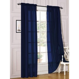 Decotex 2 Piece Sheer Voile Light Filtering Rod Pocket Window Curtain Panel Drape Set Available in a Variety of Sizes and Colors (54" X 36", Navy Blue)