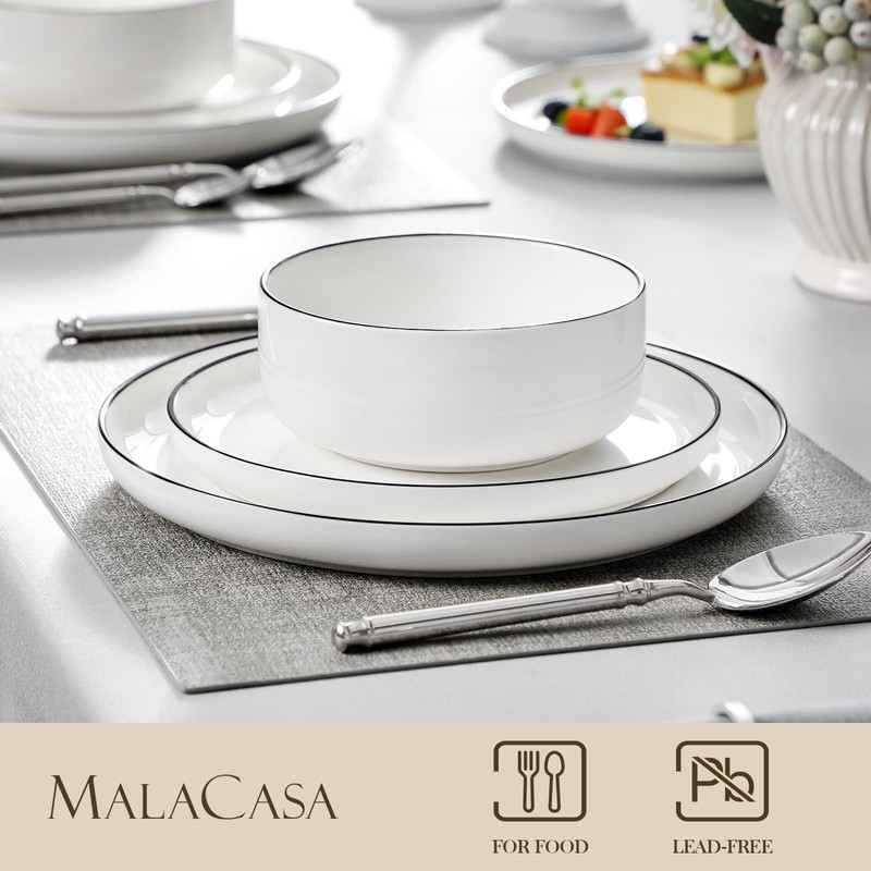 MALACASA Plates and Bowls Sets, 18 Pieces Modern Porcelain Dinnerware