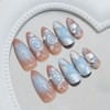 Almond Press on Nails Medium Fake Nails with Swirl Silver