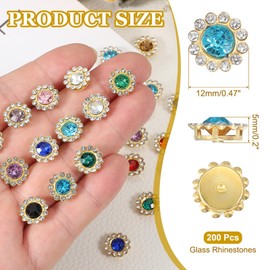 PATIKIL 200 Pcs Sew on Rhinestones Crystals 12mm 2 Layers Sewing Sunflower Flower Claw Rhinestones Crystals Glass Gems Metal Base for Wedding Dress Clothes Crafts Decoration, Lake Blue