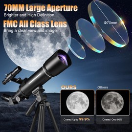 Telescope, Telescopes for Adults Astronomy, 70mm Aperture 400mm Refractor Telescope for Astronomy Beginners,Tripod & Phone Adapter, Portable Telescopes Backpack, Cool Astronomy Gifts