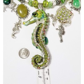 Big Green Hand Painted Seahorse Turtle Vintage Fish Frog Handmade Gemstone Necklace Earrings Bracelet