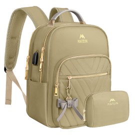 MATEIN Small Backpack purse for Women, Fashion Mini Purse Backpack with USB Charging Port, Waterproof Casual Daily Cute Shoulder Bag Ladies Handbags for Travel Work College, 2pcs Sets, Champagne