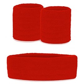 krautwear Women's 80s Outfit Sweatbands Headband Set Leg Warmers Gloves Leggings Trashpop Pink, Sweatbands set red