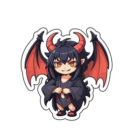 Set of 2 - Cute Anime Demon Girl Vinyl Die-Cut Sticker Decal, Red Wings and Horns Design, Auto, Wall, Laptop, Cell, Truck Sticker for Windows, Cars, Trucks,Or Any Smooth Surface