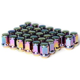 Circuit Performance 1/2"-20 Neo-Chrome Closed End Bulge Acorn Lug Nuts Cone Seat Forged Steel (32 Pieces)