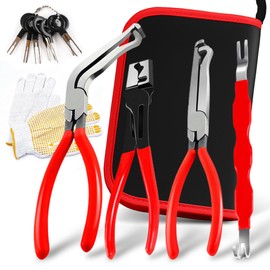 Automotive Electrical Disconnect Pliers Set with Storage Box, 4-Piece Connector Separator & Terminal Removal Tool for Mass Air Flow Sensors, Fuel Injectors, Straight & 60° Jaw