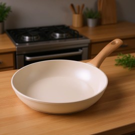 Aluminum Skillet Set 8 9.5 11 In Beige Pre Seasoned Ceramic Non Stick Wood Handle For Gas Induction CookwareProduct Size: 8-9.5-11 inches, Style: Aluminum Skillet-Beige