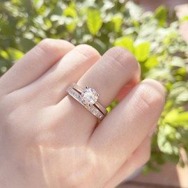 SHELOVES Solitaire Bridal Ring Sets 925 Sterling Silver Wedding Ring Sets for Women Round CZ Sz O