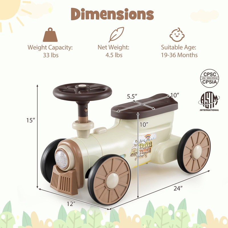 Costzon Ride On Push Car, Retro Kids Riding Toy with