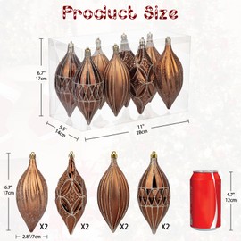 Hollyone 17x7 cm Large Christmas Baubles, 8PCS Ombre Bronze Baubles for Christmas Tree Decorations, Giant Xmas Balls Teardrop Hanging Ornaments for Party Wedding Tree Decor
