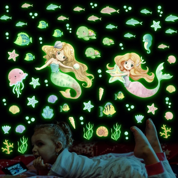Robmoda Glow in The Dark Stars Mermaid Wall Decals, Turtle