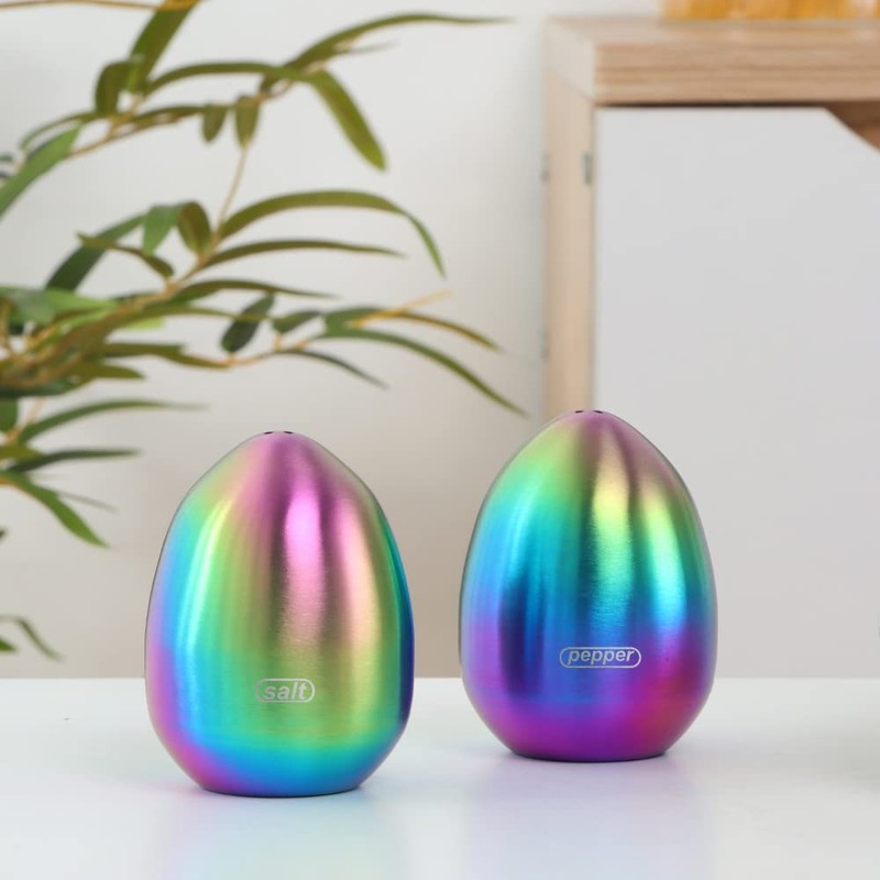 Rainbow Stainless Steel Egg Shaped Salt Pepper Shaker Set Salt