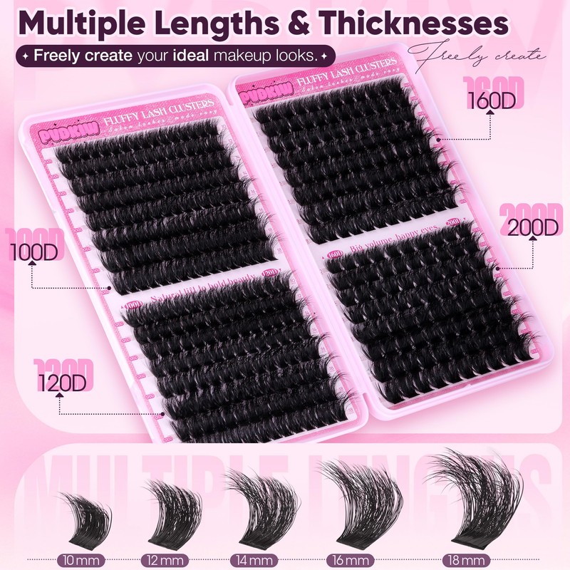 Thick Fluffy Lash Clusters Kit 100-200D Dramatic Lash Kit Bold