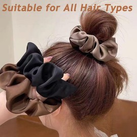 KYL Silk Hair Ties Silk Scrunchies for Women Girls Fashion Hair Accessories Ponytail Holders Tie Scrunchies Hair Elastics No Damage 3pcs (Black/Brown/Mocha)