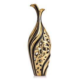 LCCCK Ceramic Modern VASE, 19.6 inches Tall, Black Gold, Ideal for Pampas Grass & Single Flower Arrangements, Decorative Floor Vase for Living Room, Dining Room, Entryway
