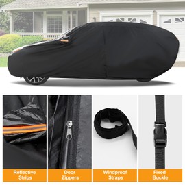 SUZANNE SUV Car Cover All Weather Waterproof Full Exterior Covers with Door Zipper, Reflective Strips, Windproof Bands Outdoor Automobiles Covers Dust Sun Protection Fit for SUV Jeep Up to 190''
