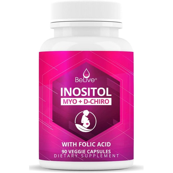 Myo-Inositol & D-Chiro Inositol Capsules with Folic Acid for PCOS - Fertility Supplements for Women, Most Optimal 40 to 1 Ratio, Hormonal Balance, Ovarian Function Support for Women (90 Ct)