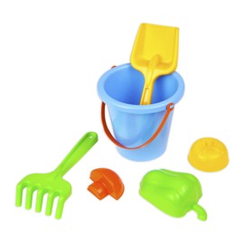 Lena 05417 Happy Sand Set, Beach Toy 6 Pieces, Sand Set, 3 Moulds (Vegetables), Rake and Shovel, Sand Toy for Children from 12 Months, Multicoloured, 6 Pieces (with Bucket)