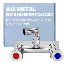 Gloppers 4" All Metal RV Shower Faucet, with 360° Swivel L-Shaped Adapter, Camper Shower Faucet Valve Diverter Replacement, Hot and Cold Water Control for RV Outside and Inside Bathroom Shower