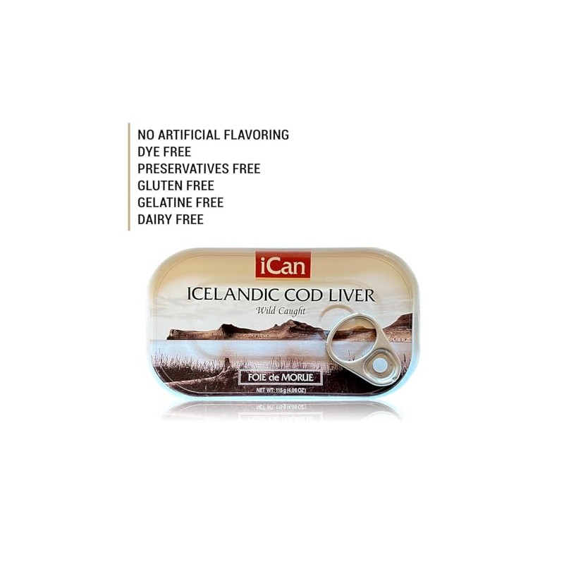 Ican Hígado de bacalao salvaje enlatado de Islandia, paquete de