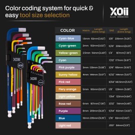 Xoii Premium allen wrenches Sets 22PCS (Metric & SAE) – Extra Long Arm allen key set with Ball End – Durable Hex tool Set with Color-Coded Sleeves – Ergonomic hex Set