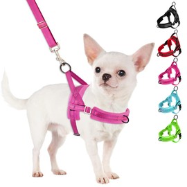 SlowTon No Pull Small Dog Harness and Leash Set, Puppy Soft Vest Harness Neck & Chest Adjustable, Reflective Lightweight Harness & Anti-Twist Pet Lead Combo for Small Medium Dogs (Fuchsia, XS)