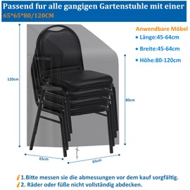 Wanocean Garden Chair Cover with Side Tie Down Straps, 420D Oxford Fabric, Garden Chair Protective Cover, Pack of 6 to 8, Waterproof, Winterproof Chair Cover for Stacking Chair, Balcony Chairs (65 x
