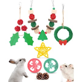 Xylolfsty 8PCS Christmas Guinea Pig Toys Xmas Chinchilla Toys Hamster Bunny Rabbit Treats for Teeth Grinding Christmas Decor for Small Pet Cage Christmas pet Accessories Gifts Idea