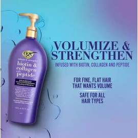 Shampoo Ogx Volumen Y Fuerza Con Colágeno Y Biotina 1.18l