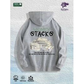 Money Stacks Graphic Hoodie 100% Cotton US Warehouse 7 ColorsColor: Light gray, Size: Xl