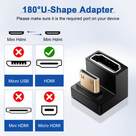 LUIRSAY Mini HDMI to HDMI Angle, 2 Pieces, 8K@60Hz, 48Gbps UHD2.1, 180 Degree Adapter for Camera/Laptop/Tablet/HDTV/Projector