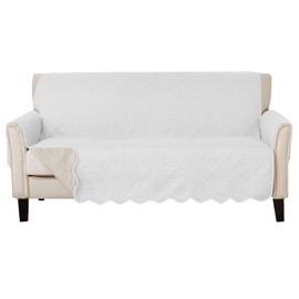 Great Bay Home Medallion Stitched Solid Furniture Protector Stain Resistant Durable Furniture Protector Elenor Collection (Sofa, White/Sand)