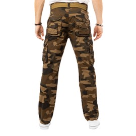 X RAY Mens Cargo Pants, Soft Cotton W/Deep Pockets & Belt Cargo Pants for Men Work and Travel, Brown Camo, 36W x 32L