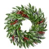 Fraser Hill Farm Green Mixed Leaf Wreath with Red Berries