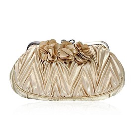 Damara Womens Pintuck Satin Flower Clutch Evening Party Purse, Camel, Medium