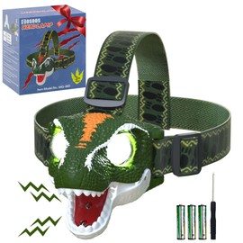 COSOOS LED Headlamp for Kids Flashlight Camping Gear, Roar & Silent Mode, Outdoor Toy Head Lamp for Boy Girl Toddler, 3.4oz Lightweight Headlight, Birthday Gift Easter Basket Stuffer, Battery Included