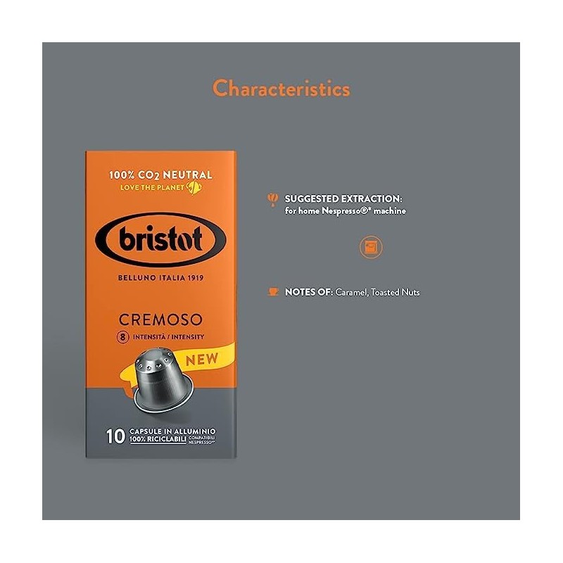 Bristot Cremoso Aluminium Capsules Compatible with Nespresso Original Line Machines