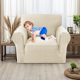 MAXIJIN Stretch Sofa Chair Slipcovers with Arms (31"-46 Washable Chair Cover Armchair with Non-Slip Foam & Elastic Bottom, Dog Cat Pet Friendly Furniture Protector (Small, Beige)