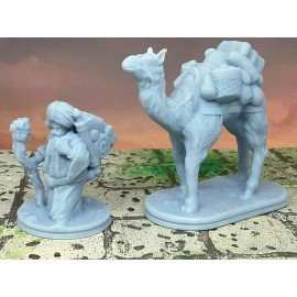 EC3D Travelling Merchant Trader and Pack Camel Pair Mini Miniatures Figure 3D Resin
