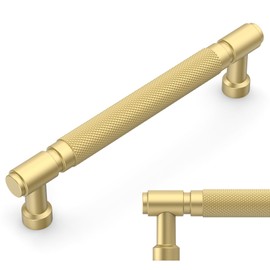 Amerdeco 10 Pack Brushed Gold knurled Cabinet Pulls 6.3 Inch(160mm) Hole Center Drawer Pulls Cabinet Hardware Kitchen Cabinet Handles for Bathroom ZH0072