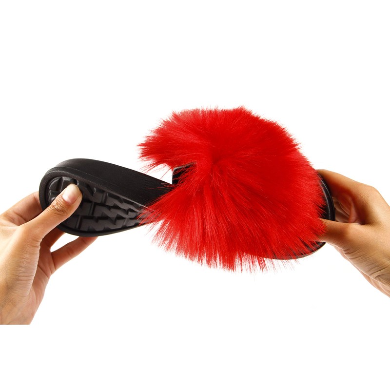 Hangrui Women's Faux Fur Slides, Open Toe Cute, Comfortable Fluffy