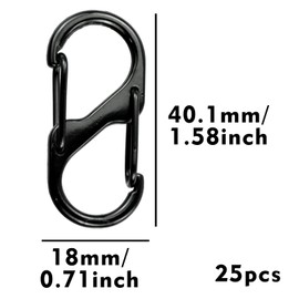 25 Pcs S Carabiner Keyring Clip,S Clips,Dual Spring Keychain Clip With 2 Opening Snap Hook S Shape Double Clip Hook Metal Buckle for Home Outdoor Hiking Fishing Camping Travel(Black)