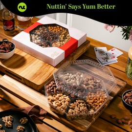 NUT CRAVINGS - Holiday Christmas Mixed Nuts Gift Basket in Red Gold Box (7 Assortments, 1 LB) Xmas Treats for Adults, Food Arrangement, Healthy Snack Care Package, Kosher