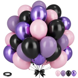 Purple Pink Balloons, 12 Inchs Black Pink Purple Metallic Purple Balloons, Pink and Black Birthday Balloons for Birthday Party Baby Shower Wedding Decorations