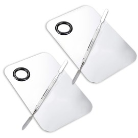 ALIOBC 2 Pcs Makeup Mixing Palette, Upgrad Stainless Steel Metal Foundation Palette with Spatula Artist Tool for Mixing Foundation Nail-Art